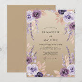 Invitation Mariage de Sable Gracieux Lavande (Devant / Derrière)