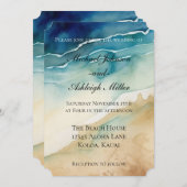 Invitation Mariage de Sable Océan Bleu de Plage (Devant / Derrière)