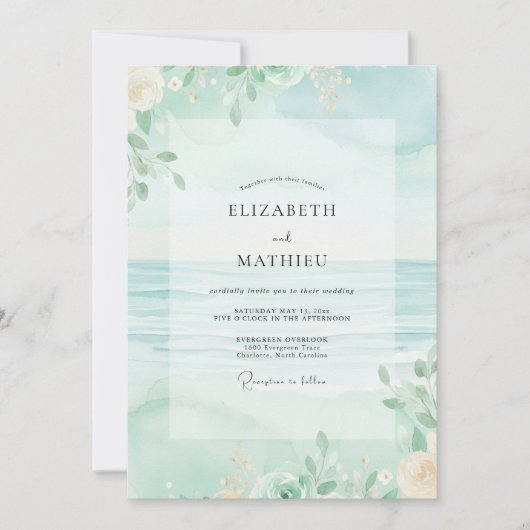 Invitation Mariage de Sage au feuillage de mousse marine (Devant)