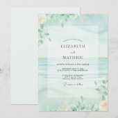 Invitation Mariage de Sage au feuillage de mousse marine (Devant / Derrière)