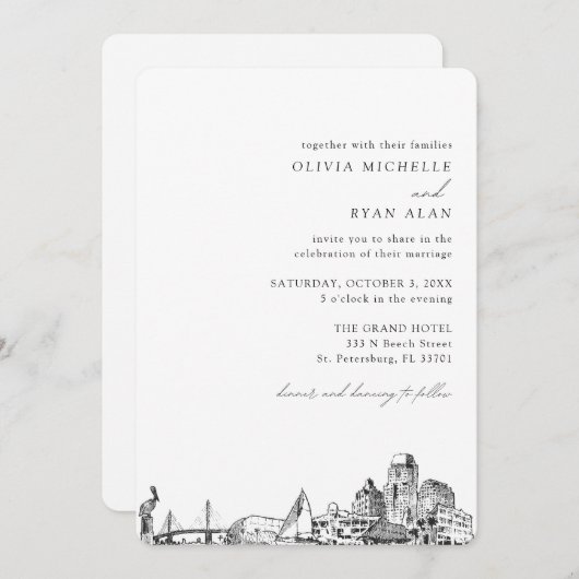 Invitation Mariage de Saint-Pétersbourg Élégant Skyline Invit (Devant / Derrière)