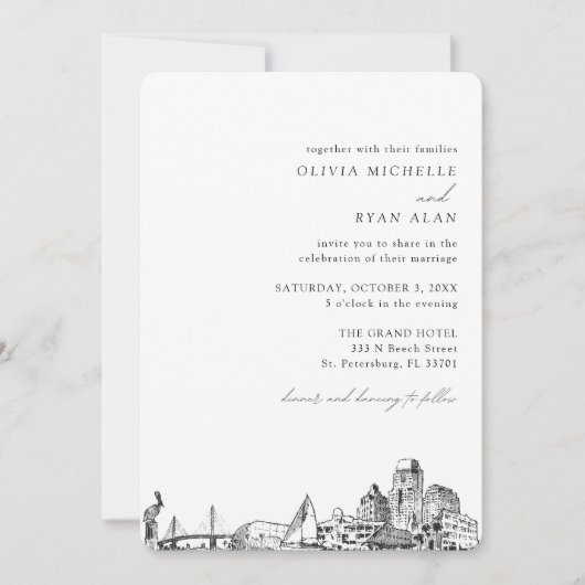 Invitation Mariage de Saint-Pétersbourg Élégant Skyline Invit (Devant)