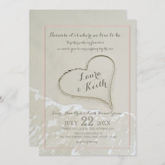 Invitation Mariage de Sand Heart Beach (Devant / Derrière)