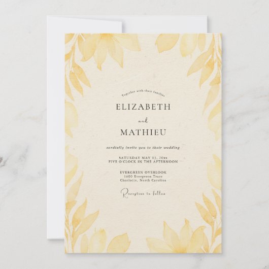 Invitation Mariage de Sauge au Feuillage Jaune Pâle (Devant)