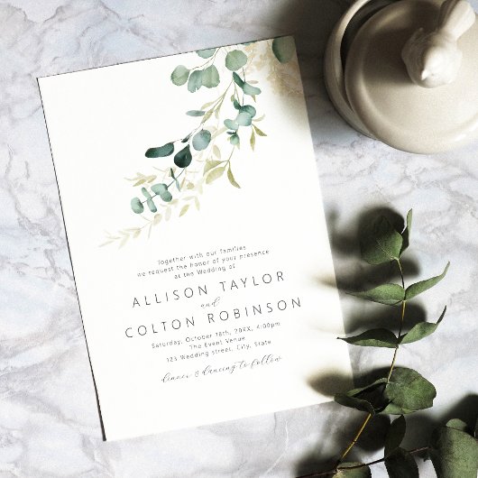 Invitation Mariage de sauge vert d'eucalyptus rustique