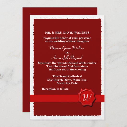 Invitation Mariage de sceau de cire (Devant / Derrière)