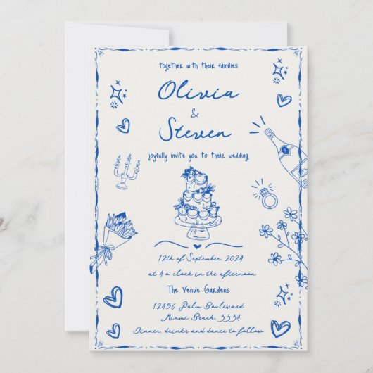 Invitation Mariage de scintillement branché à main bleue (Devant)