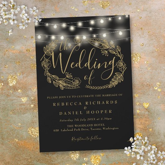 Invitation Mariage de script Black And Gold