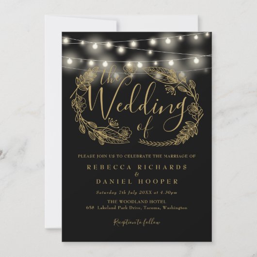 Invitation Mariage de script Black And Gold (Devant)