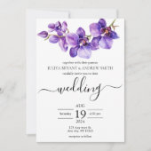 Invitation Mariage de script blanc et violet orchidée (Devant)