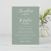 Invitation Mariage de script blanc minimaliste Sage Green (Debout devant)