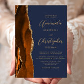 Invitation Mariage de script bleu Burange Orange Agate Gold N