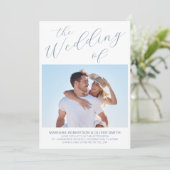 Invitation Mariage de script bleu Dusty minimaliste photo (Debout devant)