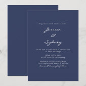 Invitation Mariage de script bleu minimaliste de la marine mo (Devant / Derrière)