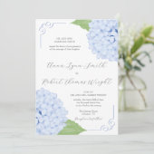 Invitation Mariage de script Blue Hydrangea Watercolor (Debout devant)