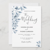 Invitation Mariage de script botanique blanc bleu (Devant)