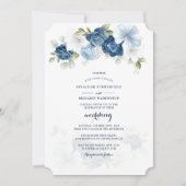 Invitation Mariage de script botanique bleu Dusty Floral (Devant)