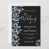 Invitation Mariage de script botanique bleu noir (Devant)