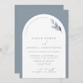 Invitation Mariage de script botanique moderne Dusty Blue Arc (Devant / Derrière)