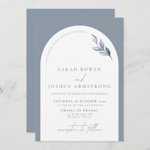 Invitation Mariage de script botanique moderne Dusty Blue Arc