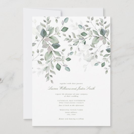 Invitation Mariage de script botanique vert Dusty Blue Sage (Devant)