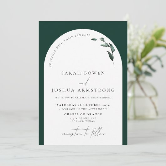 Invitation Mariage de script botanique vert Emerald moderne I (Debout devant)