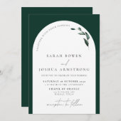 Invitation Mariage de script botanique vert émeraude moderne (Devant / Derrière)