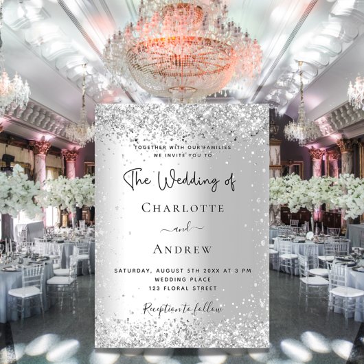 Invitation Mariage de script brillant Silver