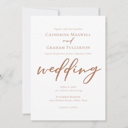 Invitation Mariage de script Brown Sienna (Devant)