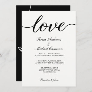 Invitation Mariage de script chic Black and White Love