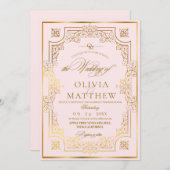 Invitation Mariage de script Chic Blush Pink & Gold Flora (Devant / Derrière)