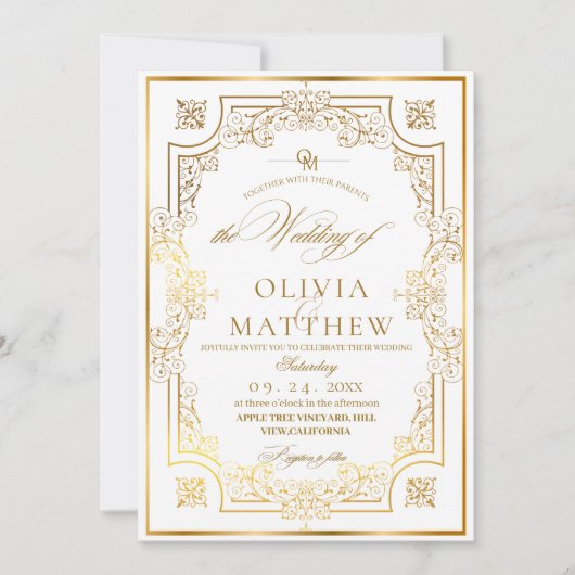 Invitation Mariage de script Chic Gold Flora (Devant)
