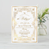 Invitation Mariage de script Chic Gold Flora (Debout devant)