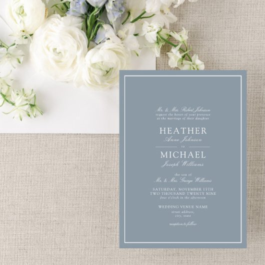 Invitation Mariage de script classique bleu foncé