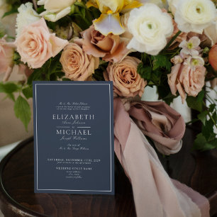 Invitation Mariage de script classique bleu marine