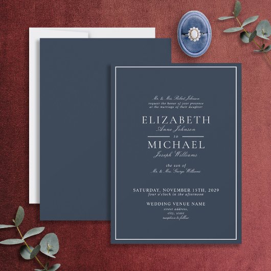Invitation Mariage de script classique bleu marine
