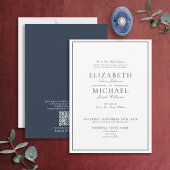 Invitation Mariage de script classique bleu marine QR Code
