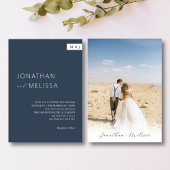 Invitation Mariage de script classique de monogramme bleu mar