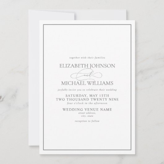 Invitation Mariage de script classique de Sage Vert (Devant)
