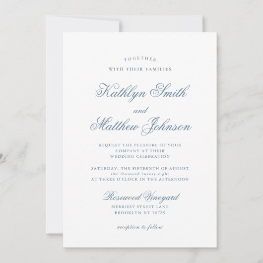 Invitation Mariage de script classique Dusty Blue Elegant (Devant)