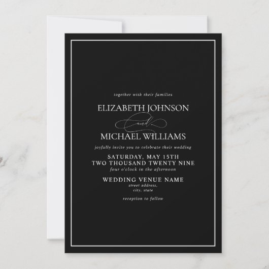 Invitation Mariage de script classique en noir et blanc (Devant)