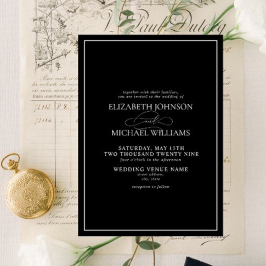 Invitation Mariage de script classique en noir et blanc