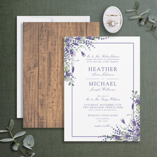 Invitation Mariage de script classique Lavande Eucalyptus Woo