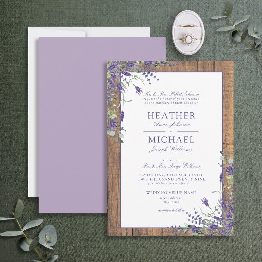 Invitation Mariage de script classique Lavande Eucalyptus Woo