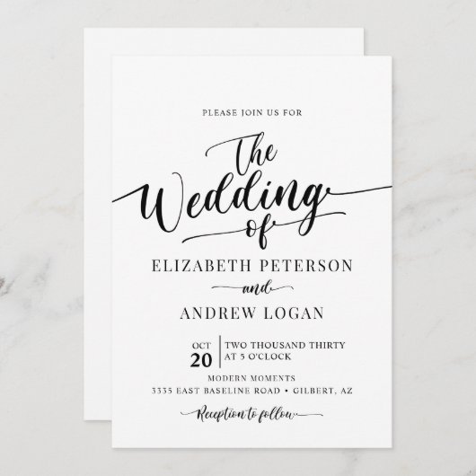 Invitation Mariage de script classique moderne (Devant / Derrière)