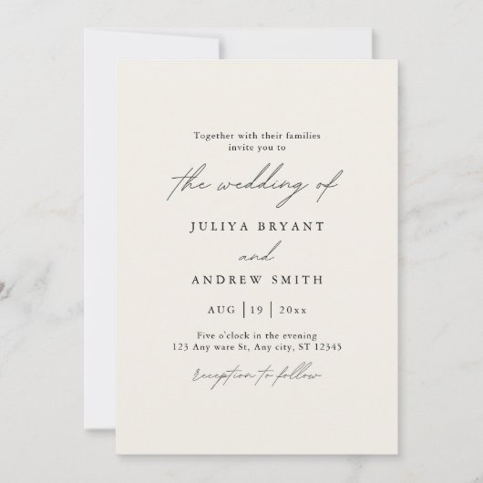 Invitation Mariage de script crème minimaliste (Devant)