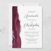 Invitation Mariage de script d'agate d'argent de Bourgogne (Devant)