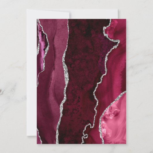 Invitation Mariage de script d'agate d'argent de Bourgogne (Dos)