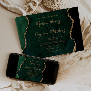 Invitation Mariage de script d'agate d'or Emerald Green