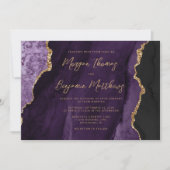 Invitation Mariage de script d'agate d'or violet (Devant)